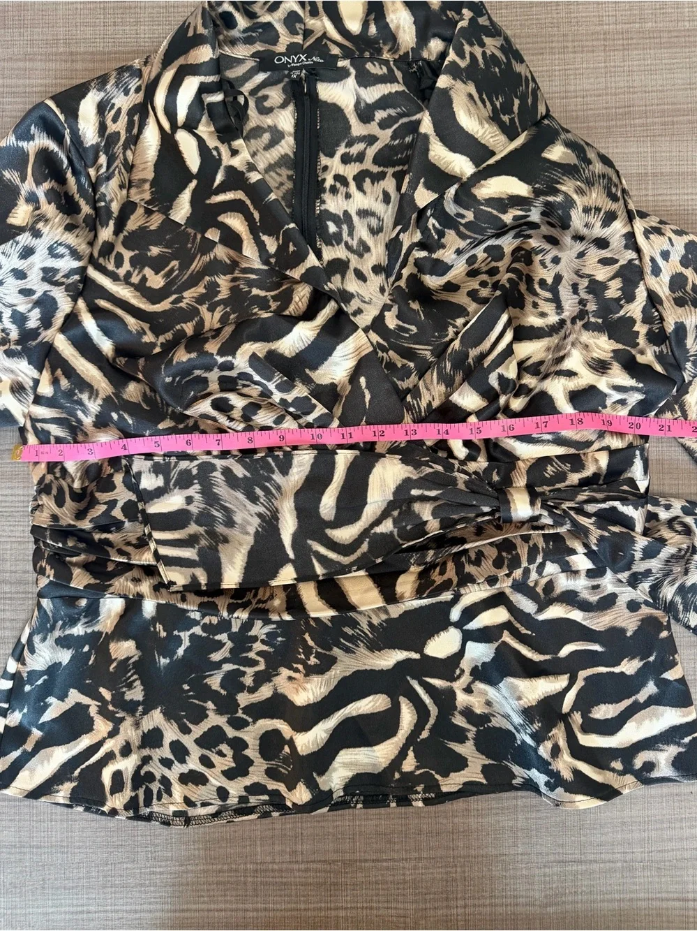Onyx Animal Print Wrap Blouse - Black & Tan